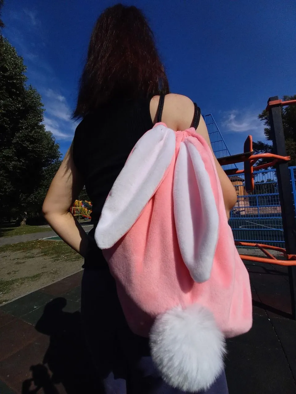 Рюкзак-мішок рожевий зайчик з білими вушками 🐰🎀